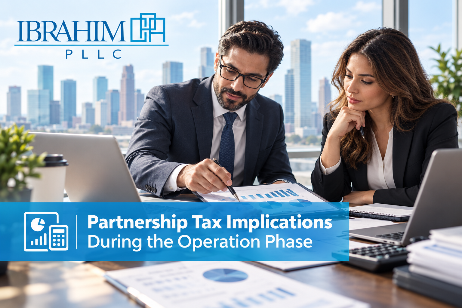 Business partners reviewing partnership tax reports, income, distributions, and Schedule K-1 information